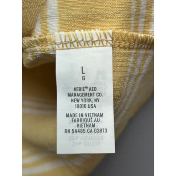 Aerie Tank Top Womens Large Yellow White Striped Ribbed Stretch‎ Summer Casual - Picture 3 of 6